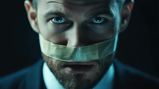 Man with tape on mouth