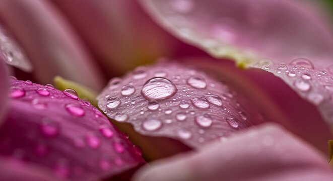 Close up of pink petals with water droplets macro view texture and detail