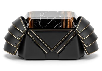 Elegant jewelry box in samurai armor style with black marble and gold accents design