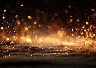 Warm Golden Bokeh Lights Drifting with Magical Sparkle on Dark Background