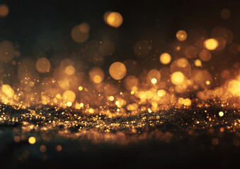 Warm Golden Bokeh Lights Drifting with Magical Sparkle on Dark Background