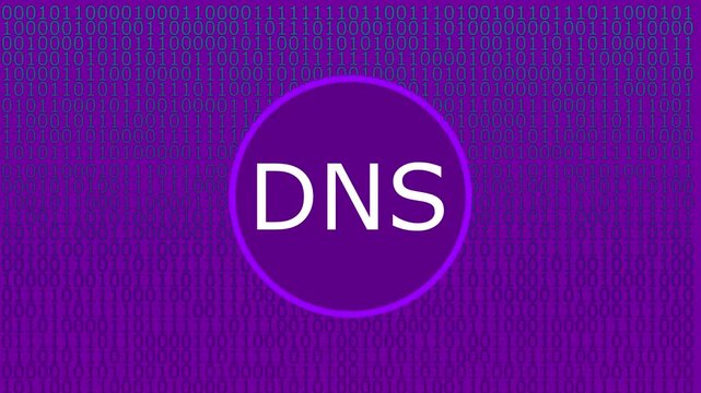 Bright Blue DNS Icon Against a Horizontal Binary Code Backdrop domain name system 4k.