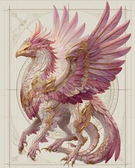 Majestic Winged Creature with Regal Feathers and Elegant Details