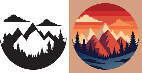 Stunning minimalist mountain landscape with vibrant sunset and serene lake, perfect for adventure and travel branding