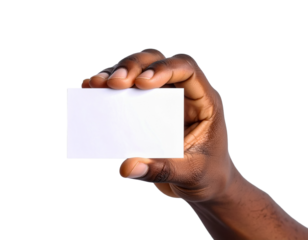 Hand holding business card mockup blank template presentation on transparent background