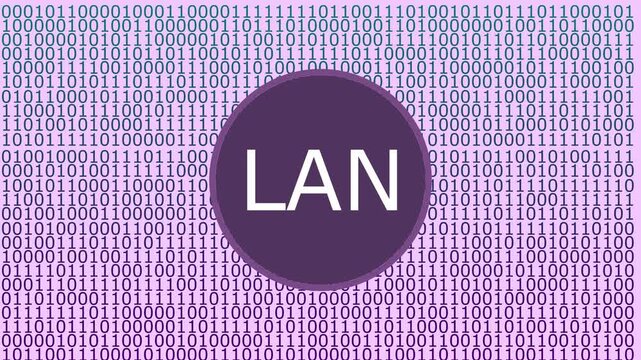 Digital Network Connection Icon with LAN Text and Binary Code Background local area network internet 4k.