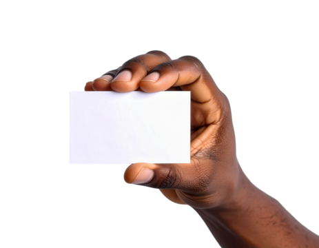 Hand holding business card mockup blank template presentation on transparent background