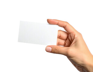 Fototapeta premium Hand holding blank business card mockup template presentation on transparent background