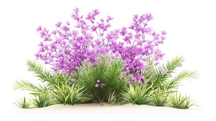 57.Tropical plant purple flower fence bush green shrub tree isolated on white background with clipping path: