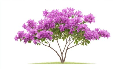 Fototapeta premium 57.Tropical plant purple flower fence bush green shrub tree isolated on white background with clipping path: