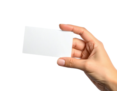 Hand holding blank business card mockup template presentation on transparent background - Powered by Adobe