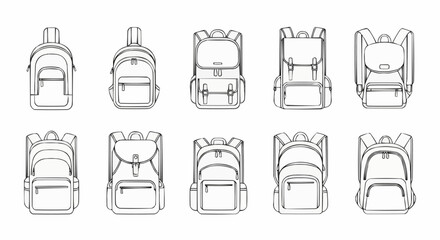 Collection of Backpacks in Sketch Style.