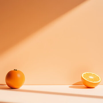 Fresh sunkist oranges arranged in a calm, uncluttered setting with soft lighting