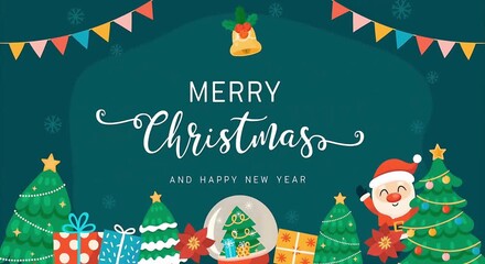 Animated Merry Christmas and Happy New Year Greeting Card with Santa and Gifts - Powered by Adobe