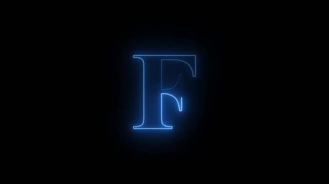 Animated Neon Alphabet F Letter Glowing Text Icon Animation Neon Light Effect Motion Graphic Bright Neon Typography Futuristic Neon Sign Shining Alphabet Animation for Stock Footage Upload