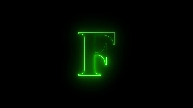 Animated Neon Alphabet F Letter Glowing Text Icon Animation Neon Light Effect Motion Graphic Bright Neon Typography Futuristic Neon Sign Shining Alphabet Animation for Stock Footage Upload