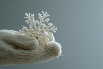 delicate snowflake resting on cozy mitten adorned with intricate frosty patterns