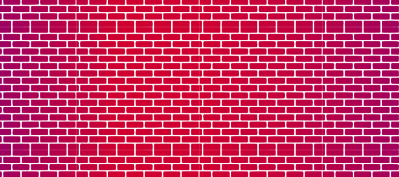 Geometric brick pattern featuring repetitive, rectangular bricks in white lines on a red-pink gradient background