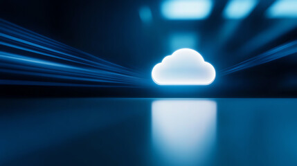 A glowing cloud icon representing digital storage and cloud computing technology in a futuristic style.