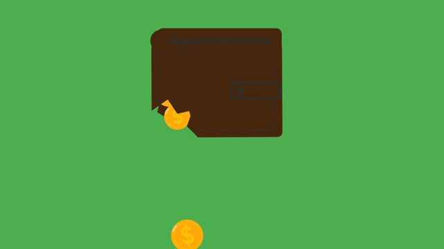 Torn wallet spilling coins from a hole. Symbol of bankruptcy, economic downturn, financial loss, weak economy and money leakage.