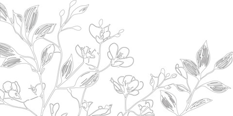 black and white background with flowers or sketch art or silhouette of flower and branches.