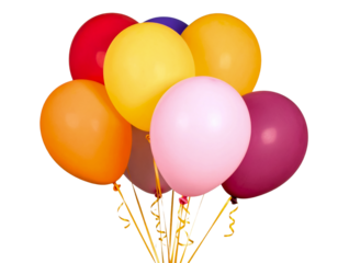 Colorful party balloons bunch for birthday celebration and decor on transparent background