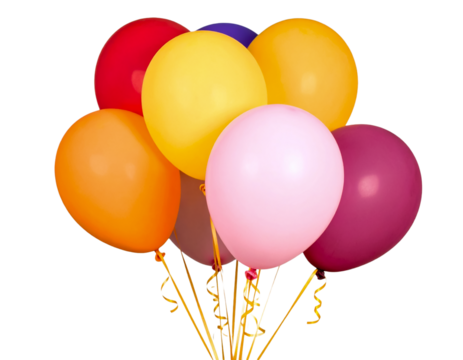 Colorful party balloons bunch for birthday celebration and decor on transparent background