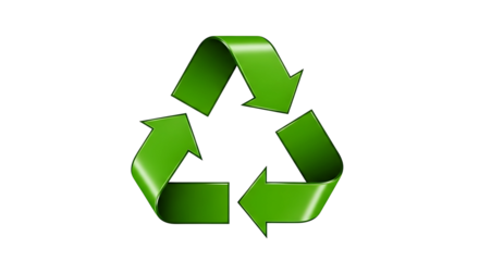 A green recycling symbol with three arrows on a white background ,png
