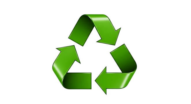 A green recycling symbol with three arrows on a white background ,png