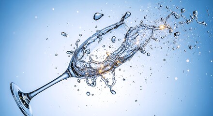 Explosive Liquid Splash in Champagne Flute with Sparkling Light Effect
