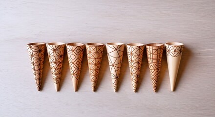 Kumiko Wooden Japanese Geometric Design Cone Shaped Coasters or Feet