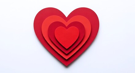 Layered Red Hearts Paper Cutout Design on White Background Minimalist