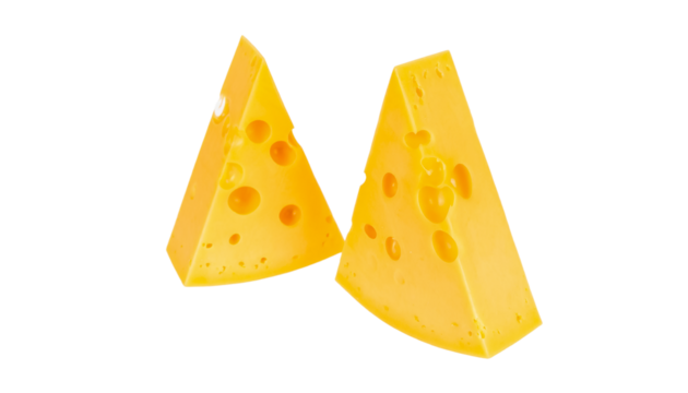 Cheese triangles emmental swiss dairy product food photography on transparent background