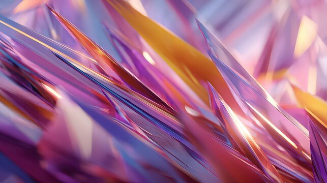 Abstract Geometric Composition Of Crystalline Structures In Vivid Color Palette Illuminated With Soft Light