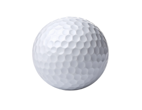 Isolated white golf ball close up on black background for golfers on transparent background