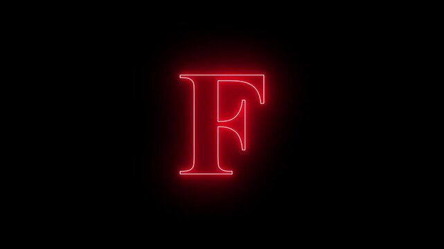 Animated Neon Alphabet F Letter Glowing Text Icon Animation Neon Light Effect Motion Graphic Bright Neon Typography Futuristic Neon Sign Shining Alphabet Animation for Stock Footage Upload