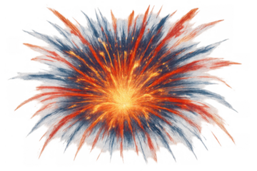 Explosion of colorful fireworks bursting with sparks, celebrating holidays and special occasions, transparent background