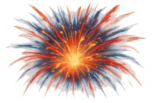 Explosion of colorful fireworks bursting with sparks, celebrating holidays and special occasions, transparent background