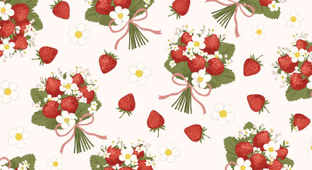 Delightful strawberry bouquets pattern for summer picnics and fresh designs, offering a sweet and cheerful vibe for backgrounds and textiles