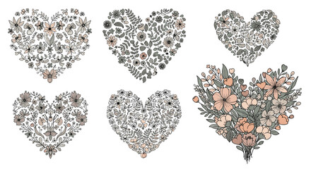 Charming floral heart collection perfect for wedding invites, Valentine's Day cards, and romantic designs with delicate botanical elements