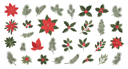 Festive holiday cheer with these delightful poinsettia and holly branch arrangements perfect for Christmas and winter seasonal designs