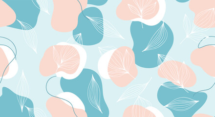 Trendy pastel pattern with delicate leaf outlines for modern backgrounds, stylish textiles, and creative projects adding a touch of natural beauty