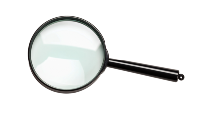 Isolated magnifying glass tool for search and inspection concept on transparent background