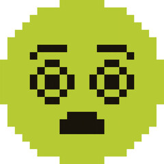 Pixelated Green Face Emoji With Wide Eyes and Open Mouth Expressing Shock or Surprise Against a Transparent Background