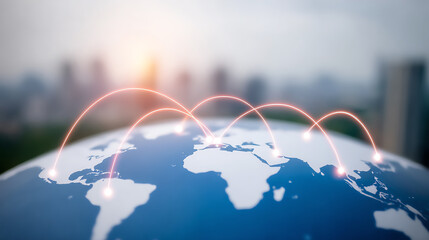 A modern globe with digital connectivity lines representing global communication and networking in technology.