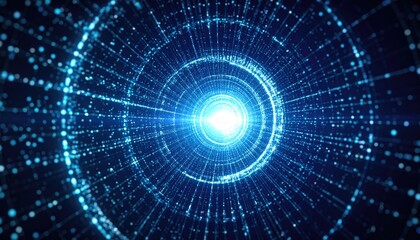 A futuristic and abstract digital tunnel, with a bright light at the end, representing technology and innovation
