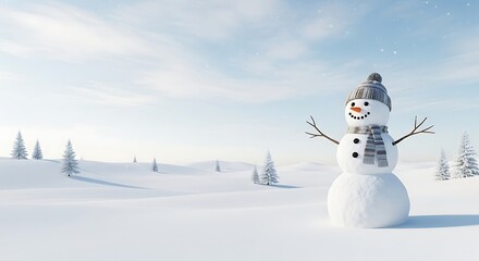 Obraz premium Joyful snowman standing in a winter wonderland landscape