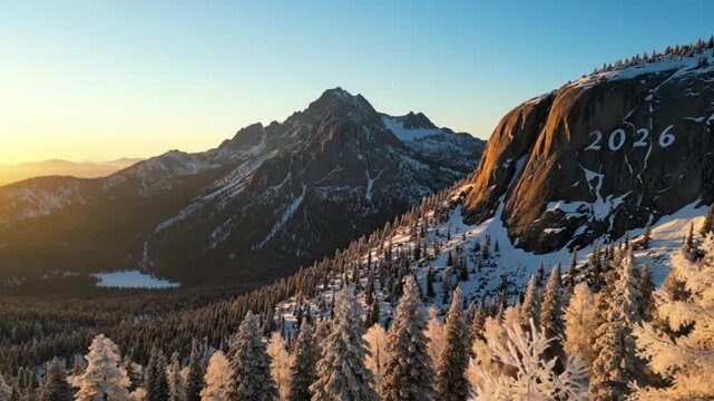 2026 Carved into Snowy Mountain, Winter Sunset Landscape