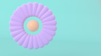Soft pastel ring composition with circular lavender segments and central sphere on teal background