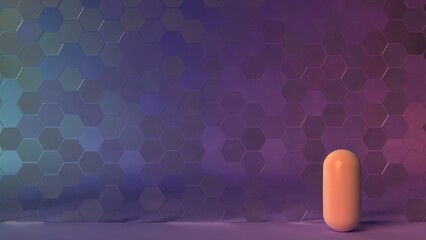 Soft gradient hexagonal wall texture with a single pastel capsule on the right side